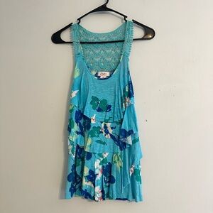 Candies Women’s Blue Floral Pattern Ruffle and Lace Tank Top Size XS